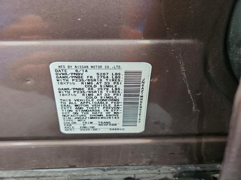 Aukcja sprzedaży 2014 Nissan Murano, vin: JN8AZ1MWXEW526143, numer aukcji: 54501406