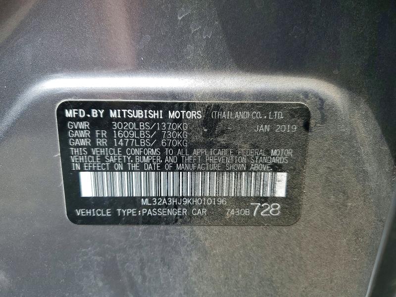 Продаж на аукціоні авто 2019 Mitsubishi Mirage, vin: ML32A3HJ9KH010196, номер лоту: 54546106