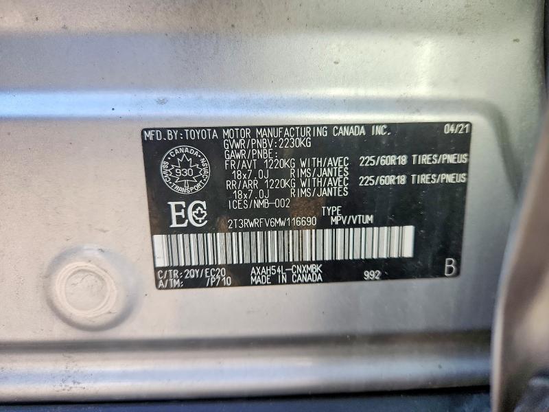53876996 :رقم المزاد ، 2T3RWRFV6MW116690 vin ، 2021 Toyota Rav4 مزاد بيع
