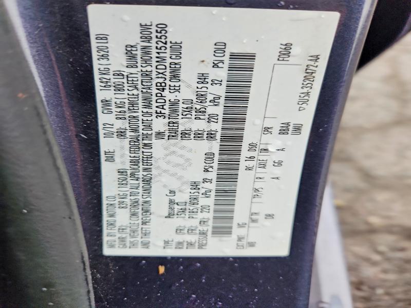 2013 Ford Fiesta მანქანა იყიდება აუქციონზე, vin: 3FADP4BJXDM152550, აუქციონის ნომერი: 52590526