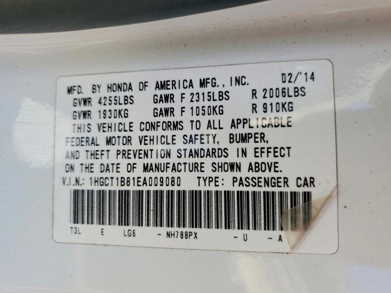 2014 Honda Accord მანქანა იყიდება აუქციონზე, vin: 1HGCT1B81EA009080, აუქციონის ნომერი: 52751196