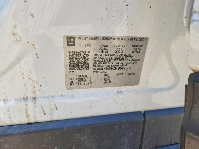 Продаж на аукціоні авто 2019 Chevrolet Equinox, vin: 3GNAXHEV1KS599805, номер лоту: 54846106