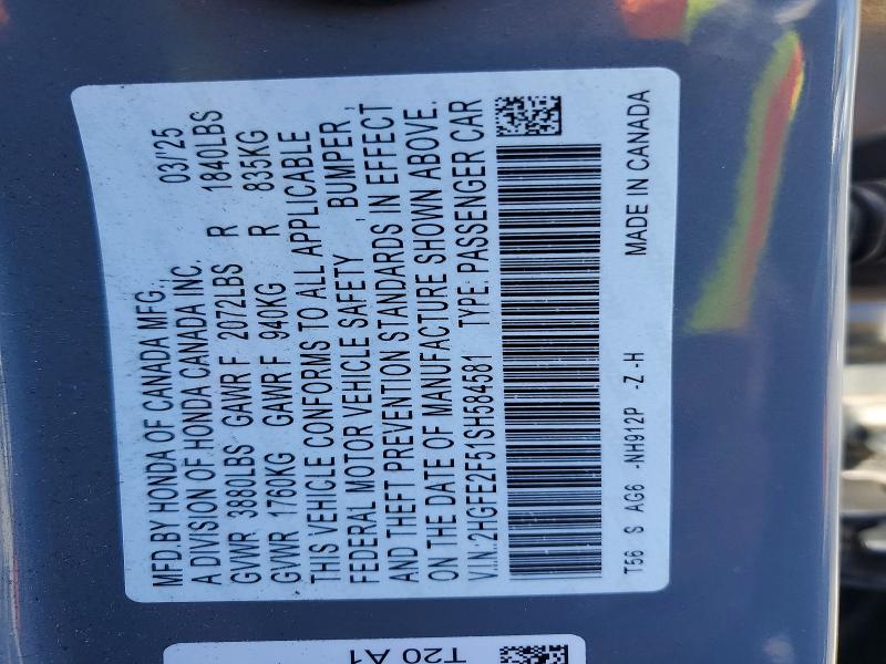 53605516 :رقم المزاد ، 2HGFE2F51SH584581 vin ، 2025 Honda Civic مزاد بيع