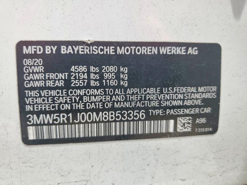 Продажа на аукционе авто 2021 Bmw 330i, vin: 3MW5R1J00M8B53356, номер лота: 52623686