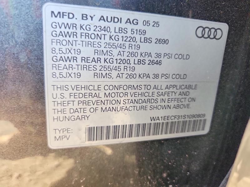 Aukcja sprzedaży 2025 Audi Q3, vin: WA1EECF31S1090809, numer aukcji: 55202016