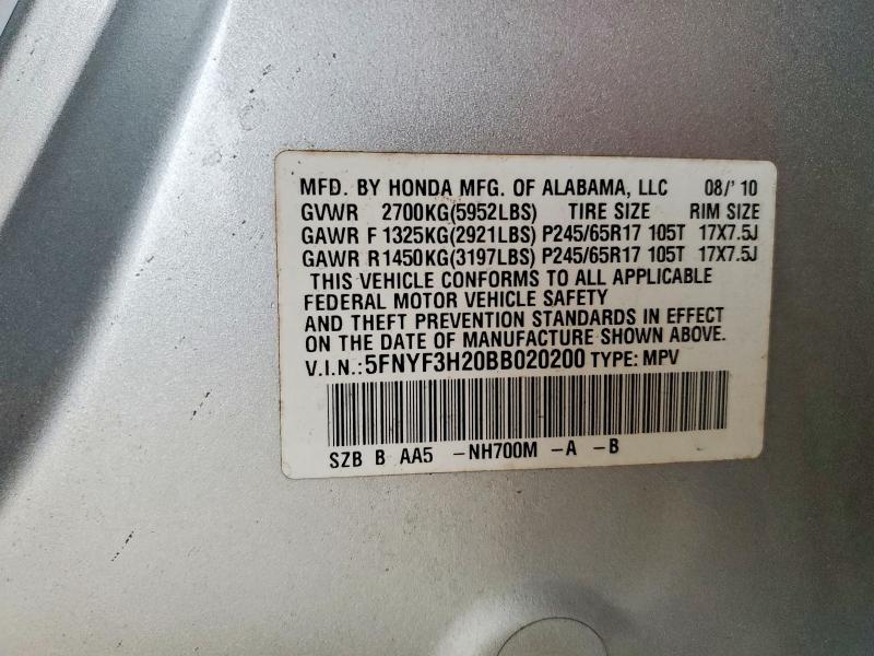 Продажа на аукционе авто 2011 Honda Pilot, vin: 5FNYF3H20BB020200, номер лота: 54202146
