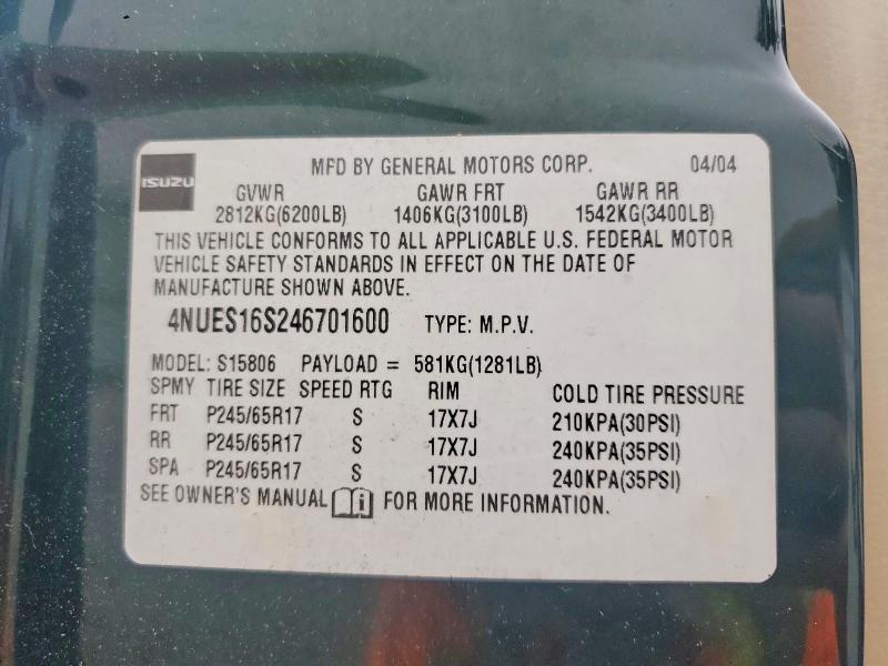 Продажа на аукционе авто 2004 Isuzu Ascender, vin: 4NUES16S246701600, номер лота: 53981916
