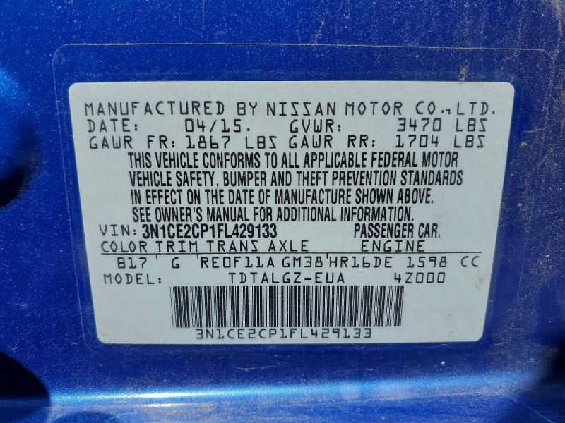 Aukcja sprzedaży 2015 Nissan Versa Note, vin: 3N1CE2CP1FL429133, numer aukcji: 54505496