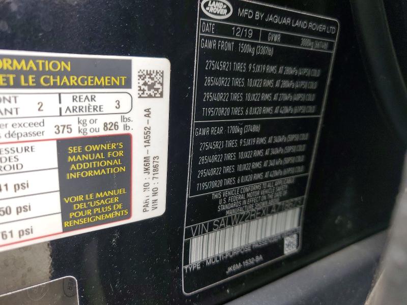Aukcja sprzedaży 2020 Land Rover Range Rover Sport, vin: SALWZ2REXLA718673, numer aukcji: 55552636