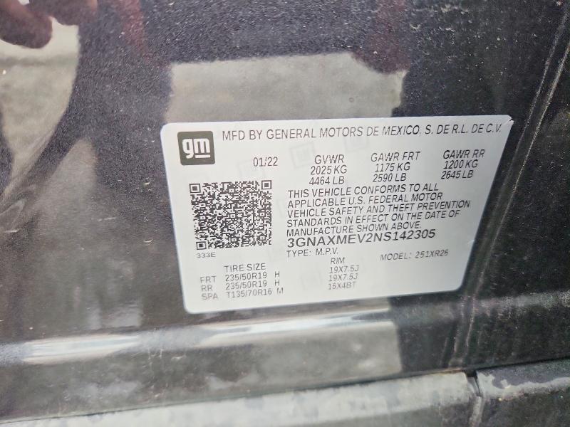 Продаж на аукціоні авто 2022 Chevrolet Equinox, vin: 3GNAXMEV2NS142305, номер лоту: 55045886