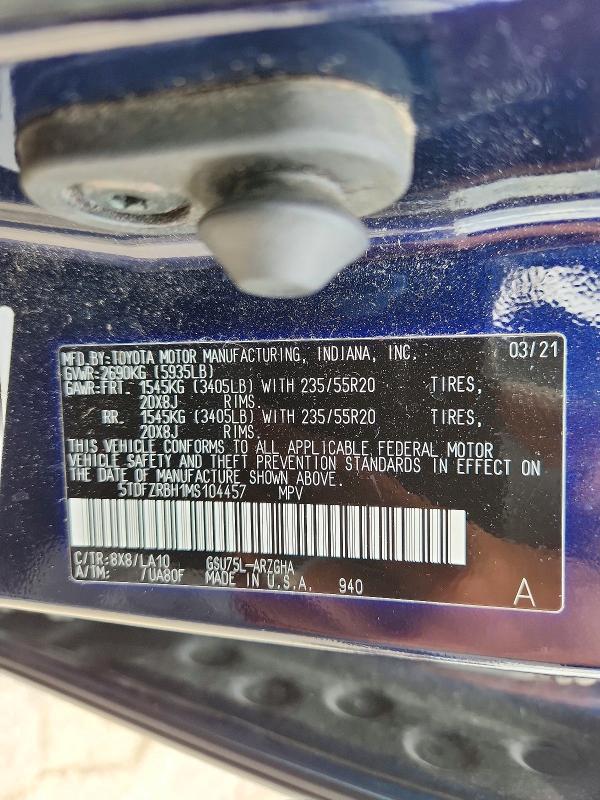 Продажа на аукционе авто 2021 Toyota Highlander, vin: 5TDFZRBH1MS104457, номер лота: 54614276