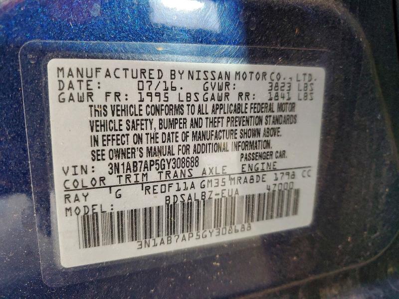Aukcja sprzedaży 2016 Nissan Sentra, vin: 3N1AB7AP5GY308688, numer aukcji: 53398046