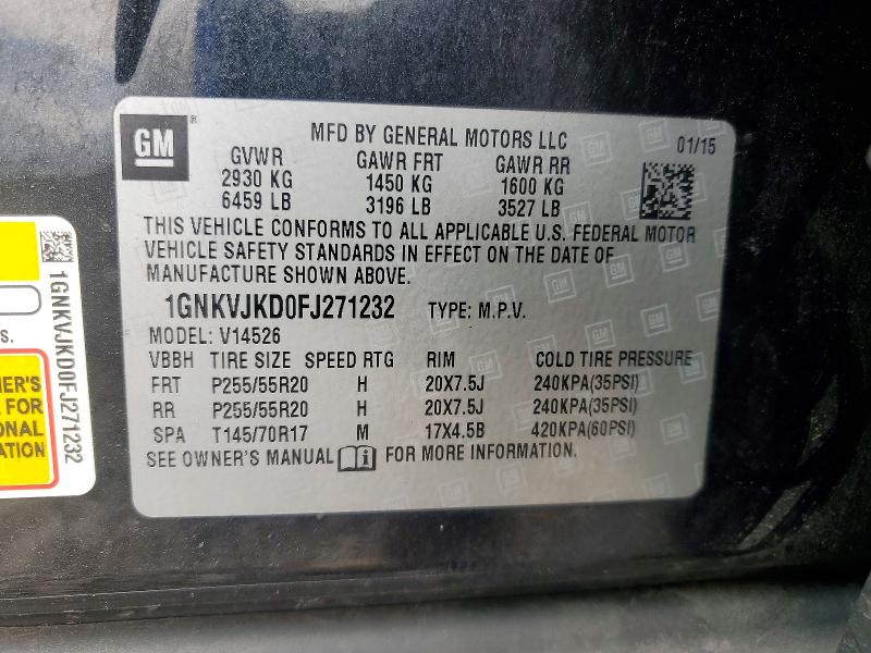 2015 Chevrolet Traverse მანქანა იყიდება აუქციონზე, vin: 1GNKVJKD0FJ271232, აუქციონის ნომერი: 54462796