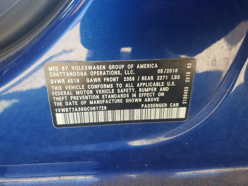 Продаж на аукціоні авто 2016 Volkswagen Passat, vin: 1VWBT7A39GC061726, номер лоту: 53638646