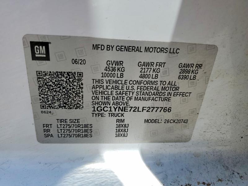 Продаж на аукціоні авто 2020 Chevrolet Silverado, vin: 1GC1YNE72LF277766, номер лоту: 52614216
