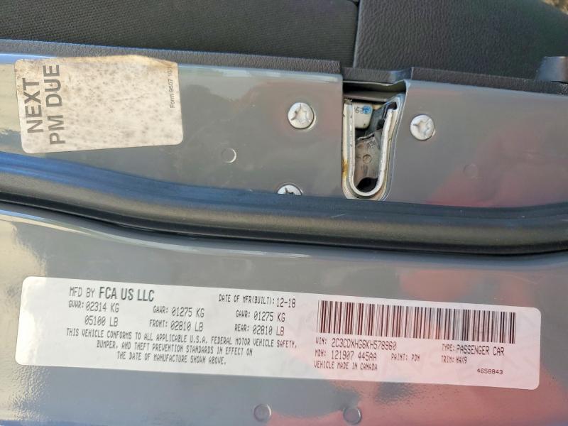 Auction sale of the 2019 Dodge Charger, vin: 2C3CDXHG6KH578960, lot number: 52059406