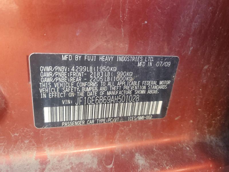 Aukcja sprzedaży 2010 Subaru Impreza, vin: JF1GE6B69AH501028, numer aukcji: 55025086