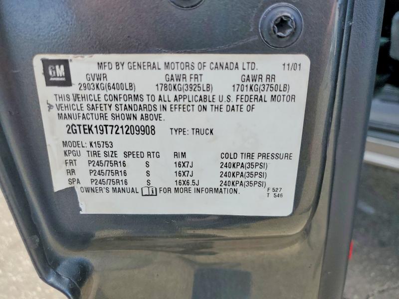 53172486 :رقم المزاد ، 2GTEK19T721209908 vin ، 2002 Gmc New Sierra مزاد بيع