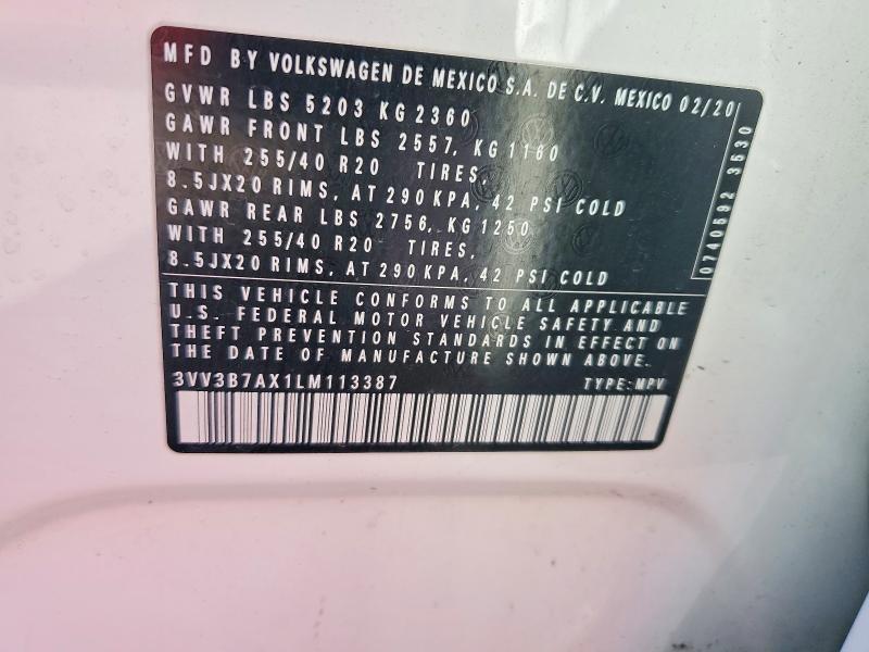 2020 Volkswagen Tiguan Se Automatic მანქანა იყიდება აუქციონზე, vin: 3VV3B7AX1LM113387, აუქციონის ნომერი: 53648506