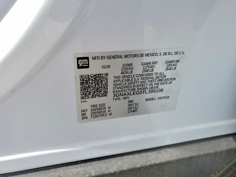 Aukcja sprzedaży 2026 Chevrolet Equinox, vin: 3GNAXLEG0TL395108, numer aukcji: 54668196