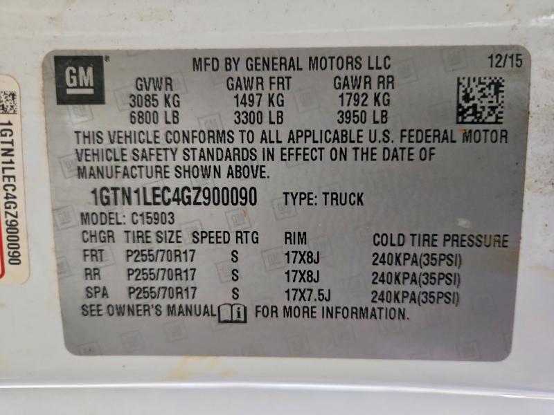 2016 Gmc Sierra მანქანა იყიდება აუქციონზე, vin: 1GTN1LEC4GZ900090, აუქციონის ნომერი: 52529126