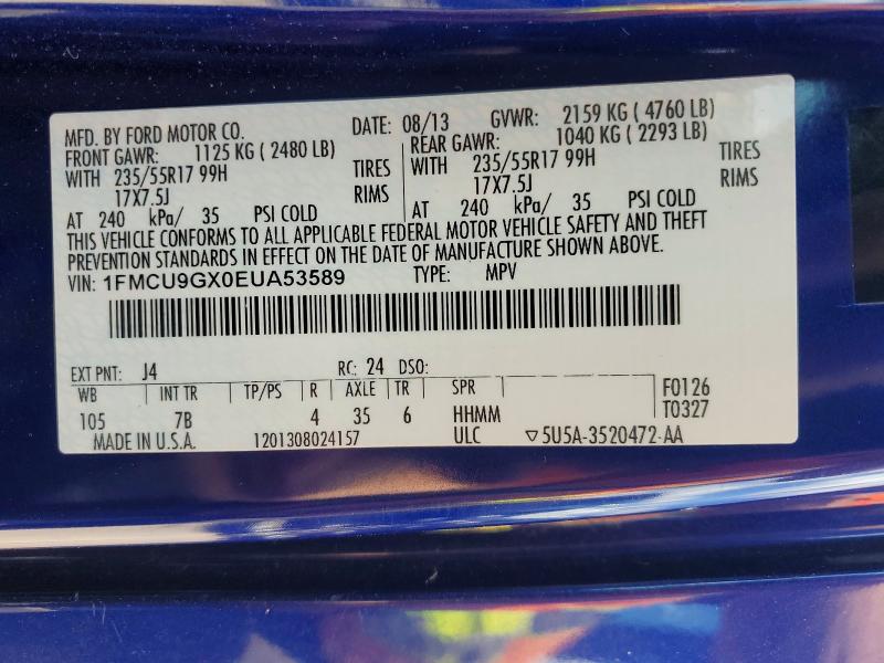 2014 Ford Escape მანქანა იყიდება აუქციონზე, vin: 1FMCU9GX0EUA53589, აუქციონის ნომერი: 53016616