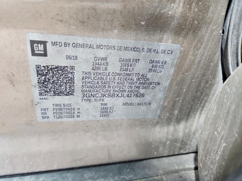 Продажа на аукционе авто 2018 Chevrolet Trax, vin: 3GNCJKSBXJL417626, номер лота: 52680826