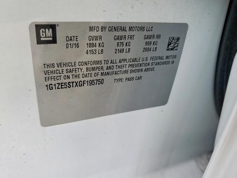 54242866 :رقم المزاد ، 1G1ZE5STXGF195750 vin ، 2016 Chevrolet Malibu مزاد بيع
