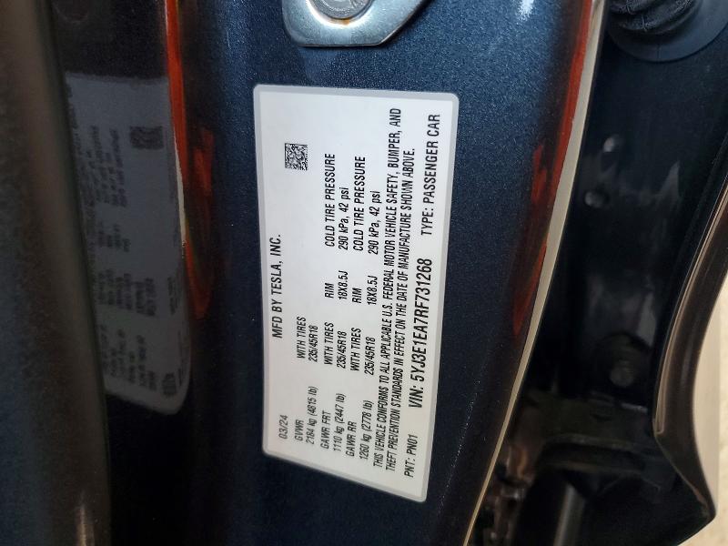 Продаж на аукціоні авто 2024 Tesla Model 3, vin: 5YJ3E1EA7RF731268, номер лоту: 52672776