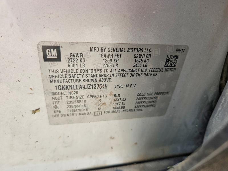 Aukcja sprzedaży 2018 Gmc Acadia, vin: 1GKKNLLA9JZ137519, numer aukcji: 51696846