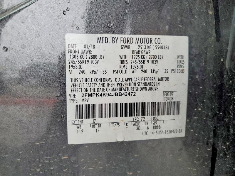 Продажа на аукционе авто 2018 Ford Edge, vin: 2FMPK4K94JBB42472, номер лота: 52328296