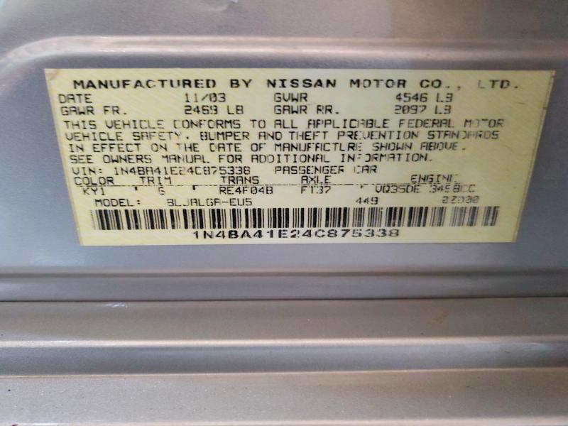 Продажа на аукционе авто 2004 Nissan Maxima, vin: 1N4BA41E24C875338, номер лота: 53647766