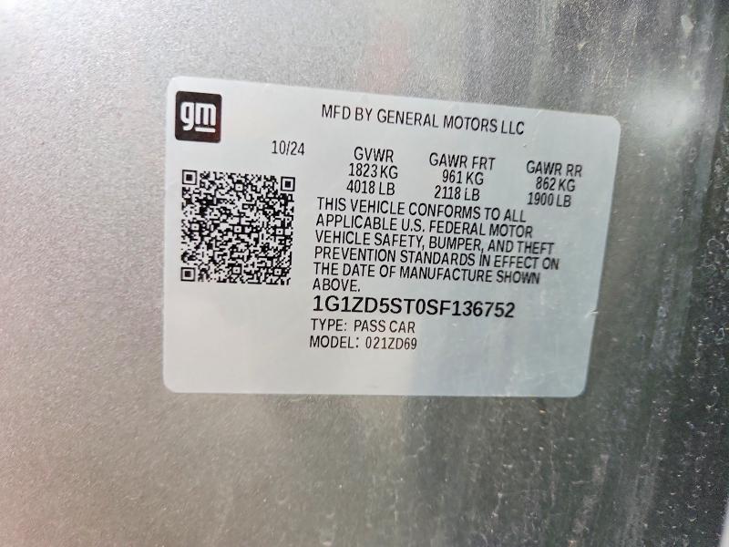2025 Chevrolet Malibu მანქანა იყიდება აუქციონზე, vin: 1G1ZD5ST0SF136752, აუქციონის ნომერი: 52347756