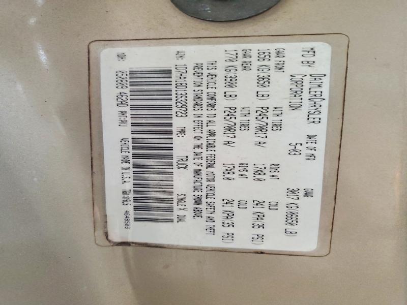 52042726 :رقم المزاد ، 1D7HA18D13S329723 vin ، 2003 Dodge Ram 1500 مزاد بيع