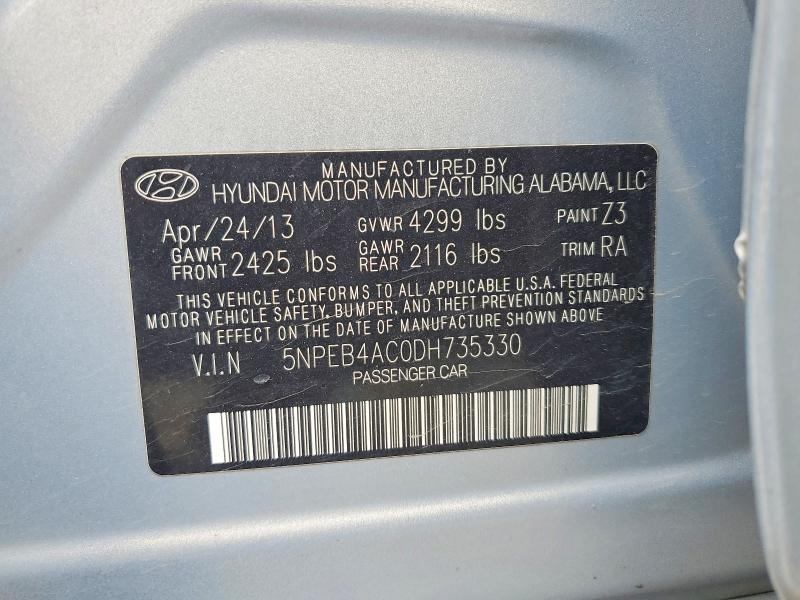 52860616 :رقم المزاد ، 5NPEB4AC0DH735330 vin ، 2013 Hyundai Sonata مزاد بيع