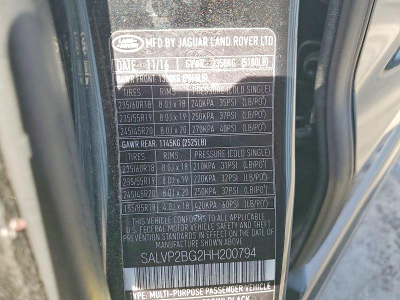 Aukcja sprzedaży 2017 Land Rover Range Rover Evoque, vin: SALVP2BG2HH200794, numer aukcji: 53346706