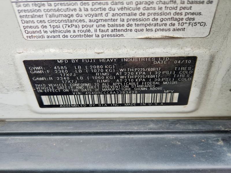 52269546 :رقم المزاد ، 4S4BRCCC8A3383428 vin ، 2010 Subaru Outback مزاد بيع