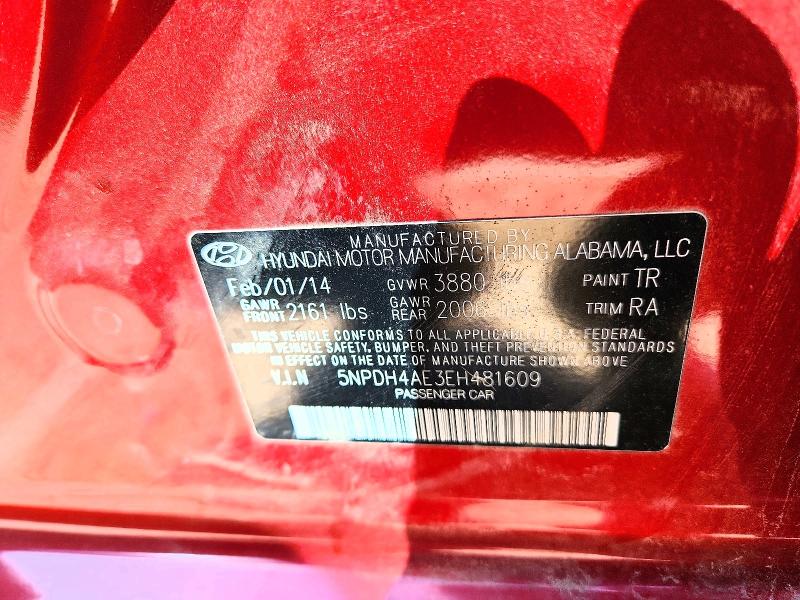 53086216 :رقم المزاد ، 5NPDH4AE3EH481609 vin ، 2014 Hyundai Elantra مزاد بيع