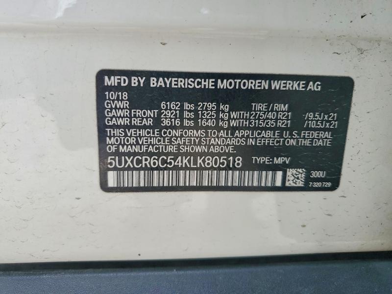 54453436 :رقم المزاد ، 5UXCR6C54KLK80518 vin ، 2019 Bmw X5 مزاد بيع