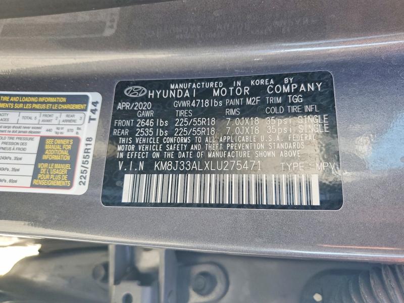 Auction sale of the 2020 Hyundai Tucson, vin: KM8J33ALXLU275471, lot number: 52723016