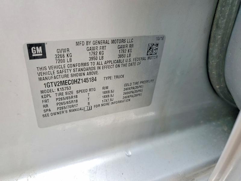 54099106 :رقم المزاد ، 1GTV2MEC0HZ145184 vin ، 2017 Gmc Sierra مزاد بيع