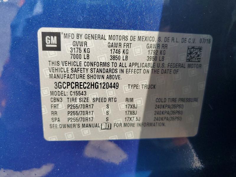 2017 Chevrolet Silverado მანქანა იყიდება აუქციონზე, vin: 3GCPCREC2HG120449, აუქციონის ნომერი: 53421516