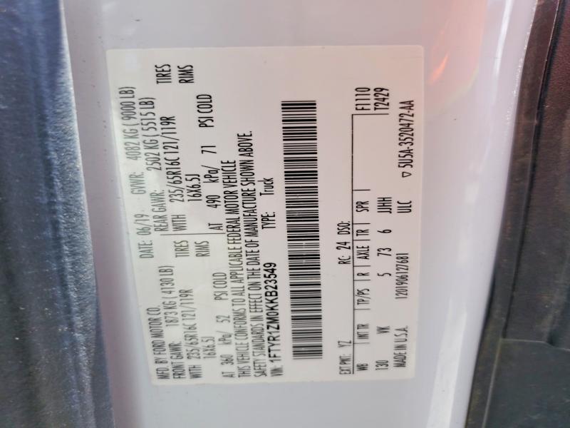 Aukcja sprzedaży 2019 Ford Transit, vin: 1FTYR1ZM0KKB23549, numer aukcji: 54421726