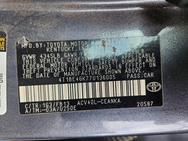 Aukcja sprzedaży 2007 Toyota Camry, vin: 4T1BE46K77U136005, numer aukcji: 53060786