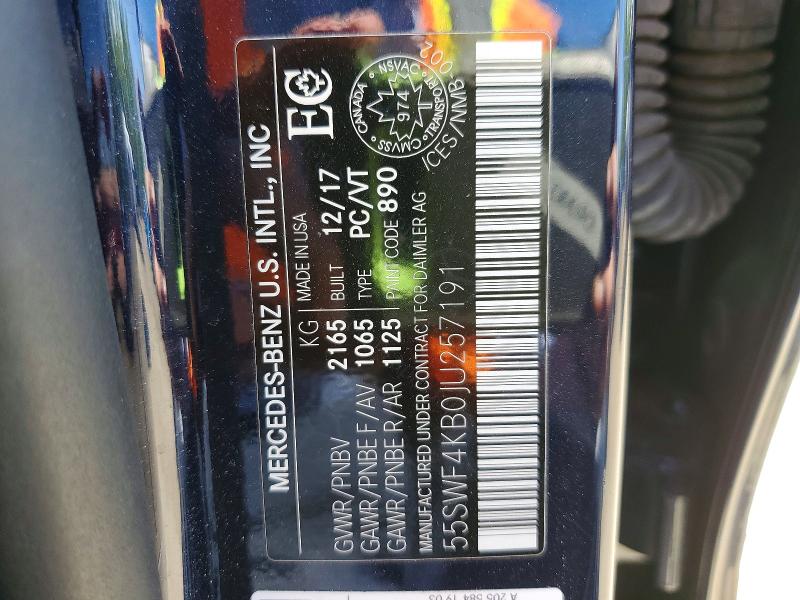 Aukcja sprzedaży 2018 Mercedes-benz C, vin: 55SWF4KB0JU257191, numer aukcji: 53043026