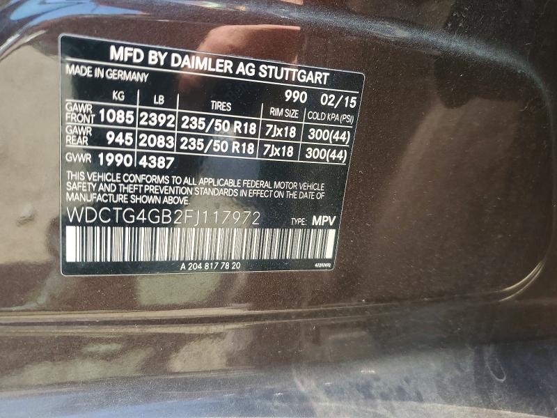 Aukcja sprzedaży 2015 Mercedes-benz Gla, vin: WDCTG4GB2FJ117972, numer aukcji: 53802536