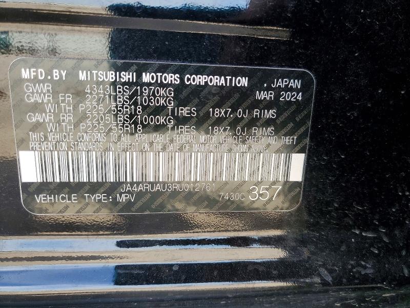 2024 Mitsubishi Outlander Sport მანქანა იყიდება აუქციონზე, vin: JA4ARUAU3RU012761, აუქციონის ნომერი: 52829086