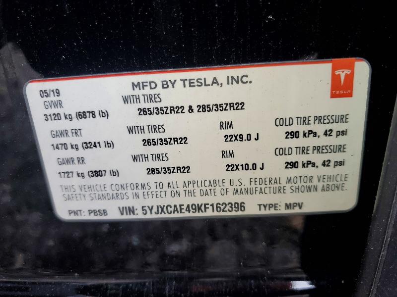 Продажа на аукционе авто 2019 Tesla Model X, vin: 5YJXCAE49KF162396, номер лота: 53450646