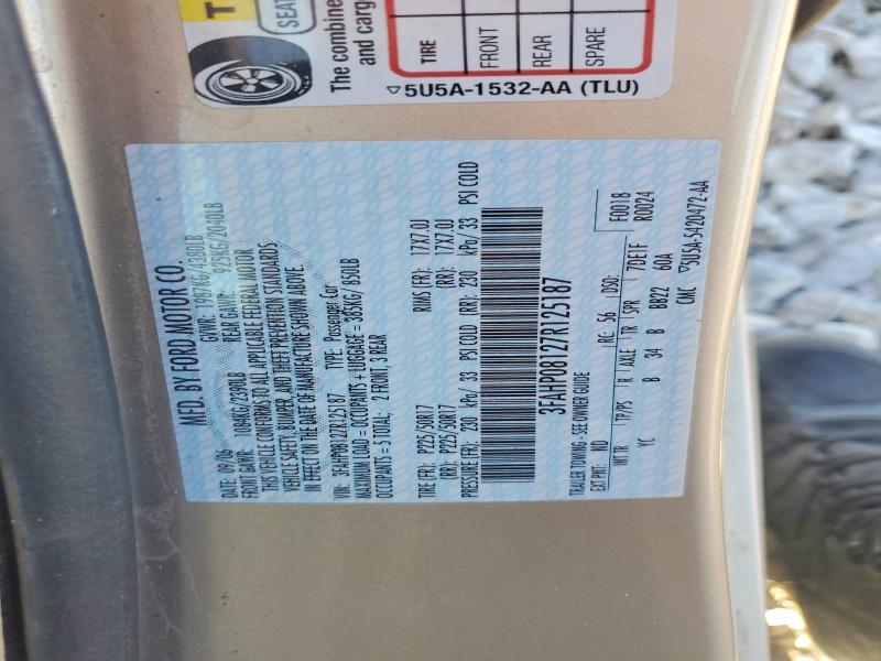 52933756 :رقم المزاد ، 3FAHP08127R125187 vin ، 2007 Ford Fusion مزاد بيع