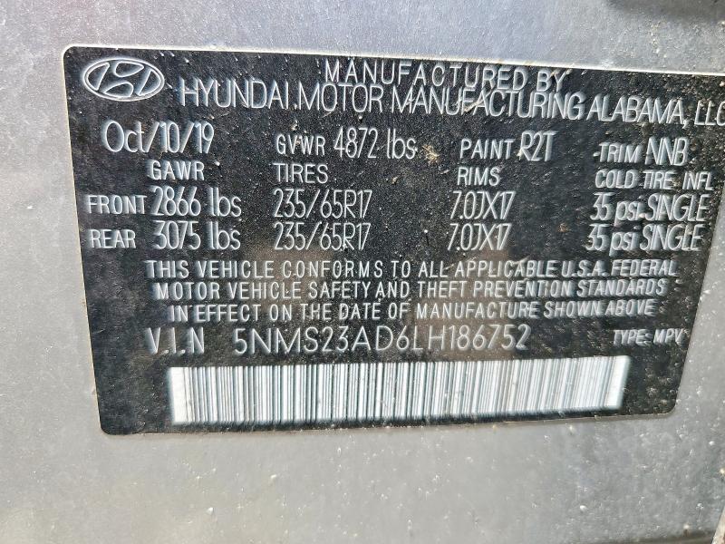 Aukcja sprzedaży 2020 Hyundai Santa Fe, vin: 5NMS23AD6LH186752, numer aukcji: 52720036